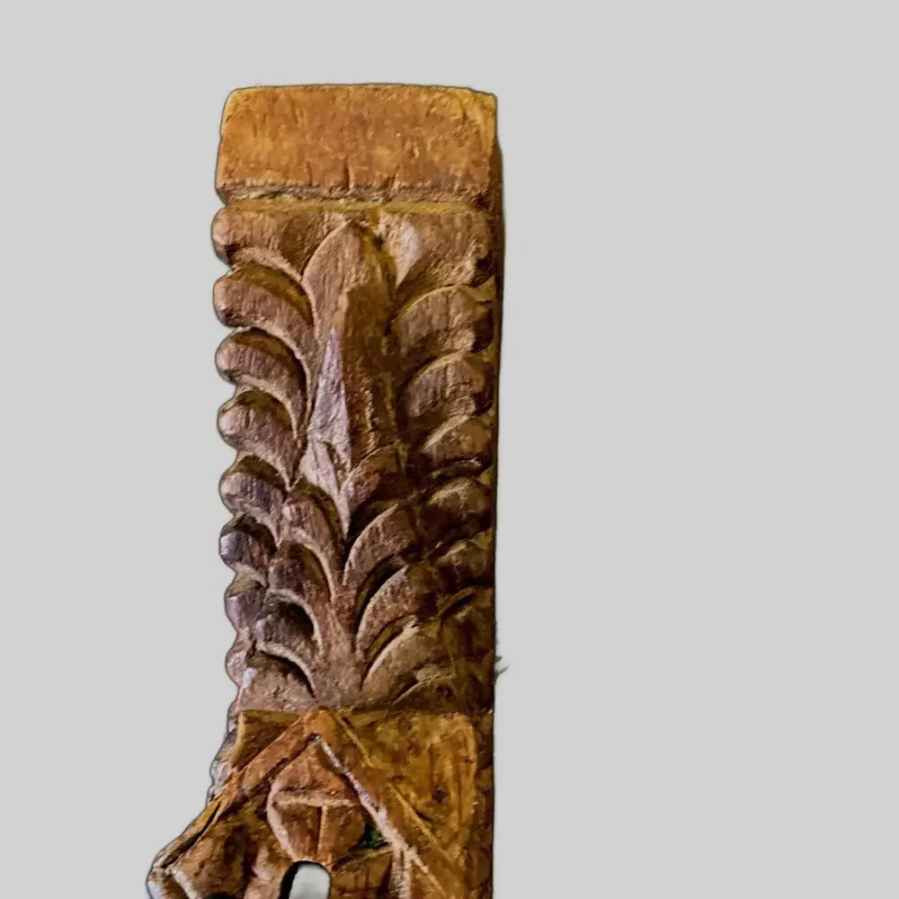 Wooden Hand Carved Dark Wood Floral Hanger Hook Wall Hanging Ancient Hook 3 PC